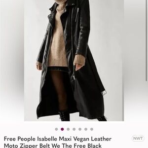 Free People Black Vegan Leather Maxi Jacket